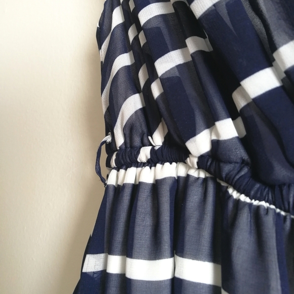 WINDSOR Navy & White Striped Plunge Neck Dress - Picture 8 of 10